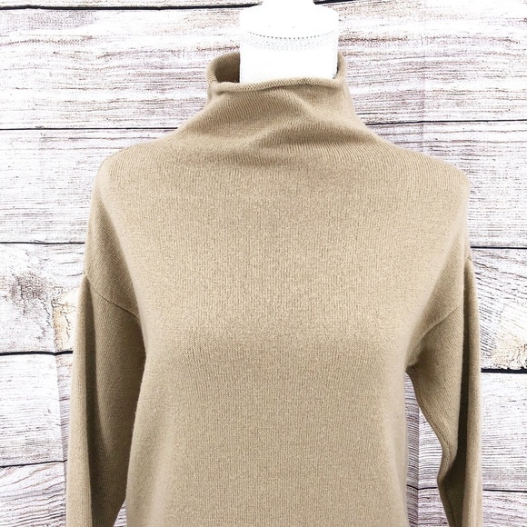 Aritzia Wilfred Tan Cyprie 100% Merino Wool Rolled Mock Neck Sweater Size S - Picture 9 of 9